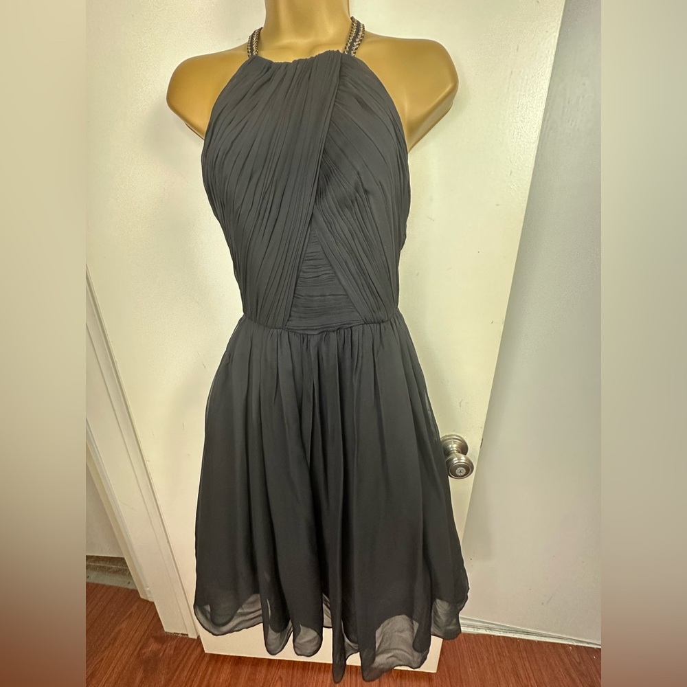 Shoshanna Black 100% Silk Woven Straps W/Gold Partly Sexy Open Back Dress NWT 0